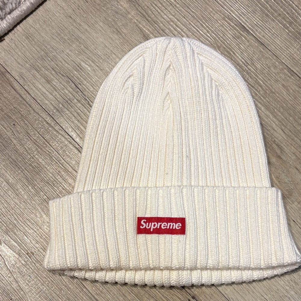 Supreme Ivory Ribbed Knit Beanie